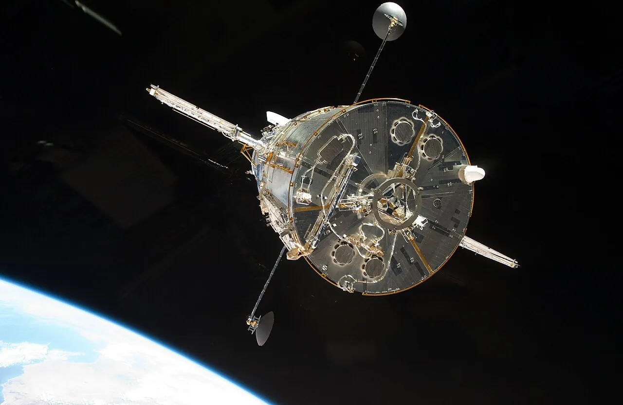 The Hubble Space Telescope floating in space after astronauts repaired the telescope in 2009