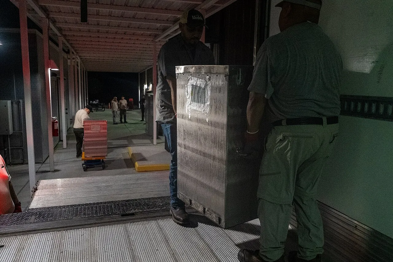 Containers packed with about 2 million sterile screwworm flies, ready to load onto a release plane