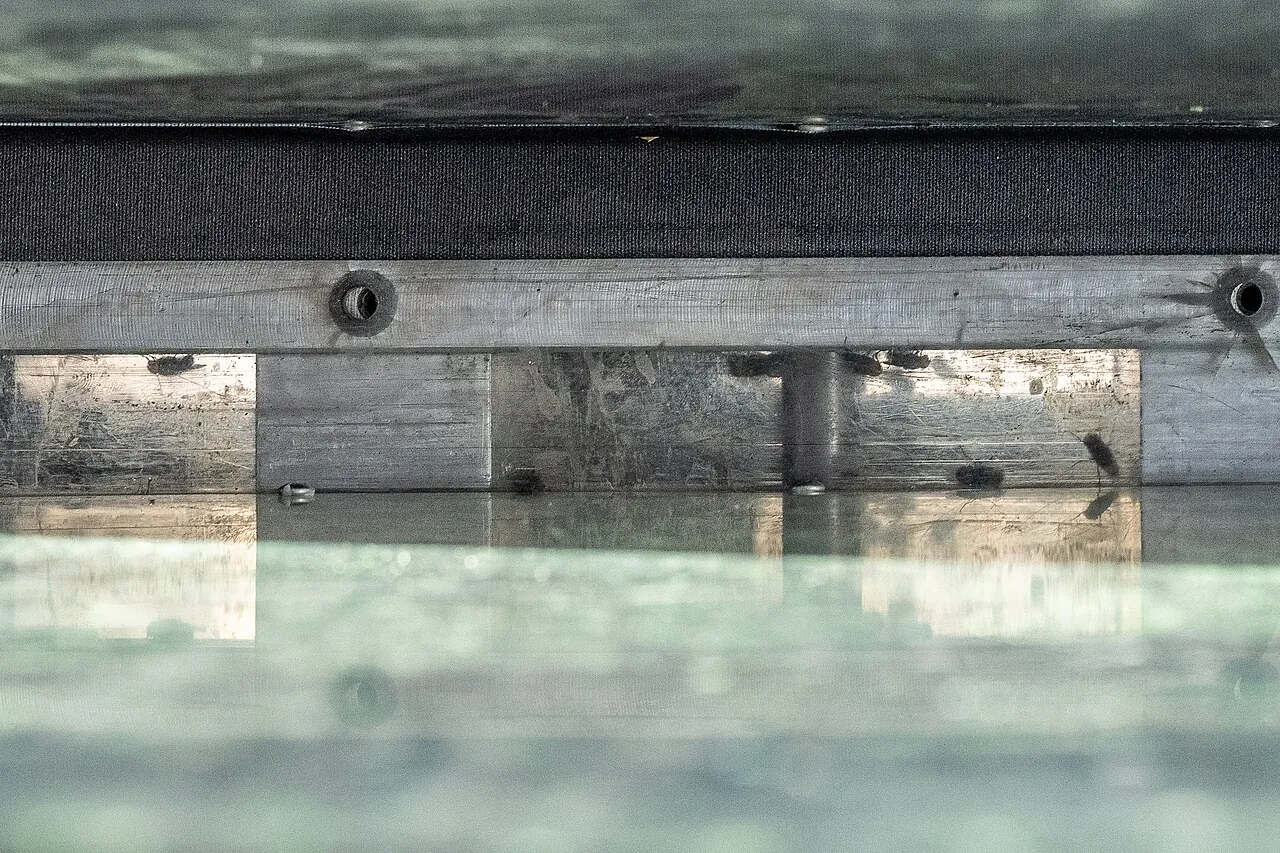 A narrow window inside a plane shows sterile screwworm flies entering the release chute, with Texas land passing below