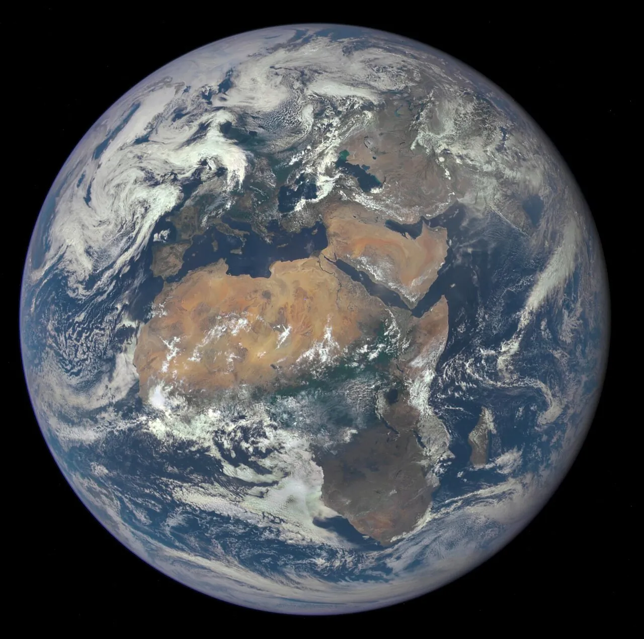 Africa and Europe seen from a million miles away by a camera on a space weather satellite
