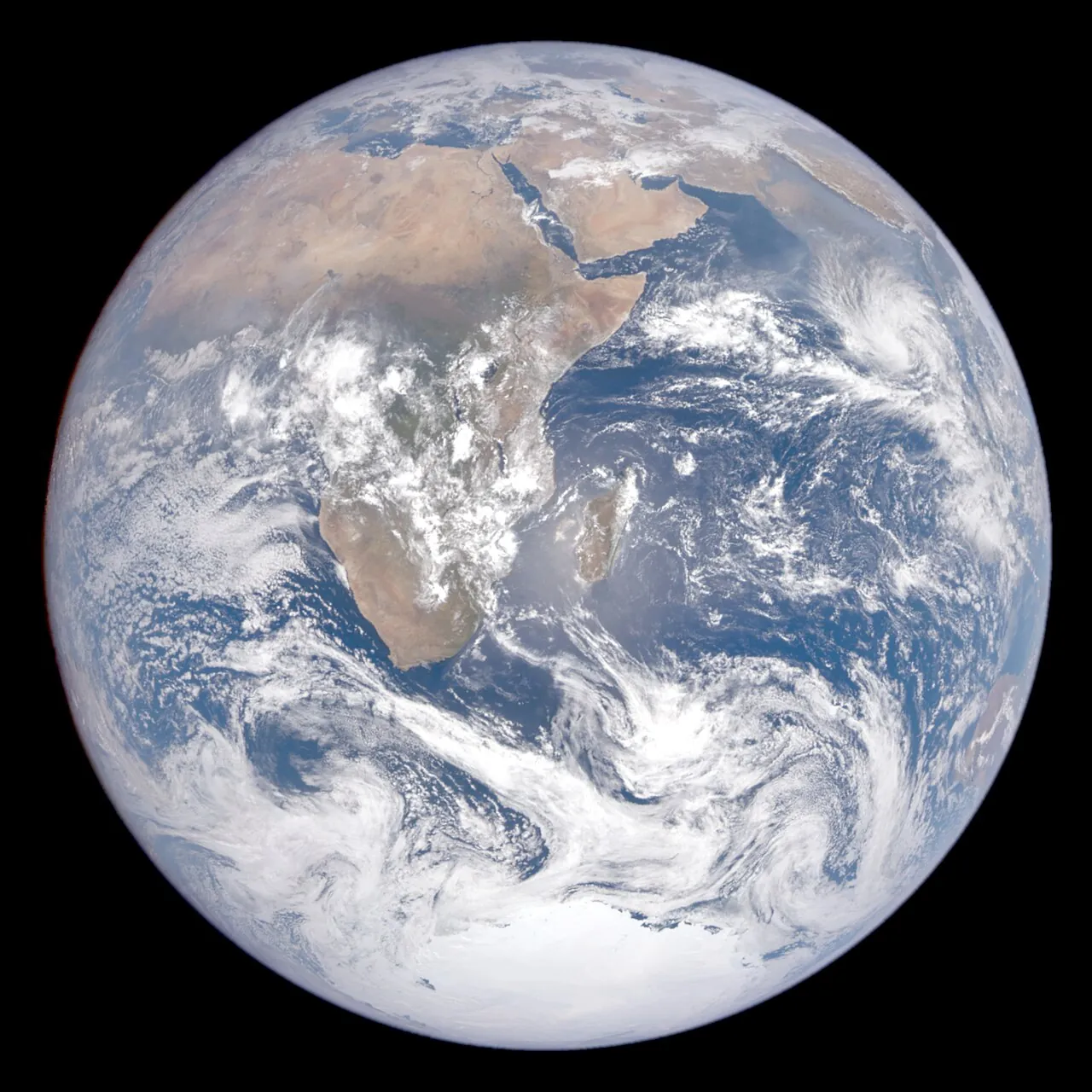 The whole Earth seen from space on December 7, 2022, with Africa, Asia and Antarctica in view